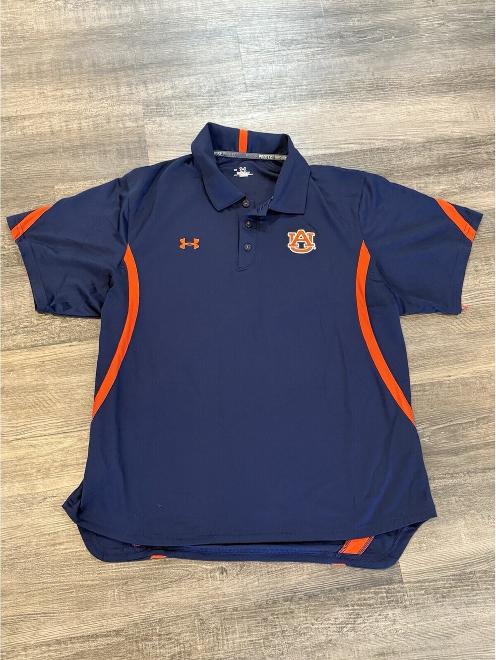 Under Armour Auburn Tigers Mens HeatGear Polo Shirt Size L Navy Orange